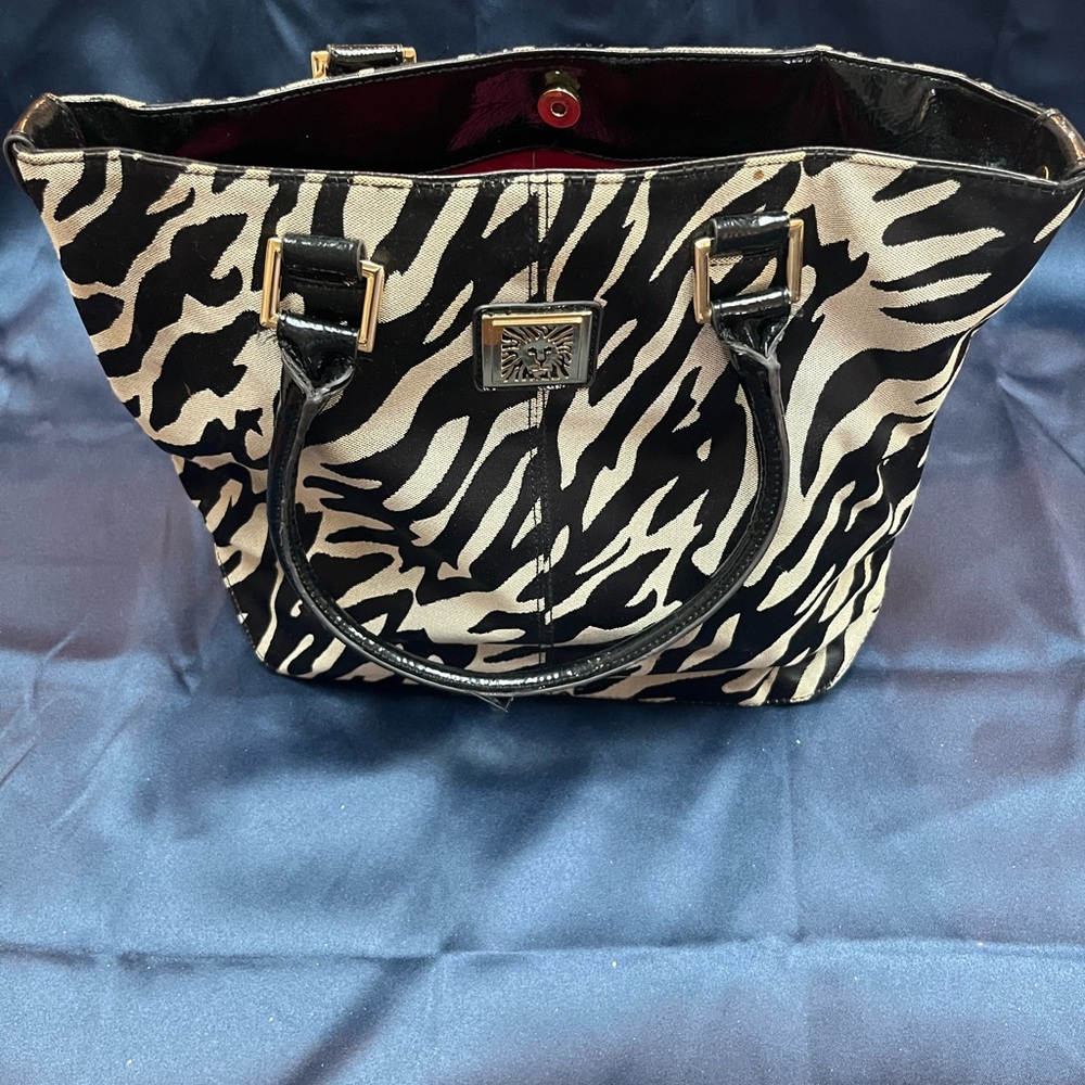 Anne Klein Black and White Zebra Tote - Picture 3 of 4